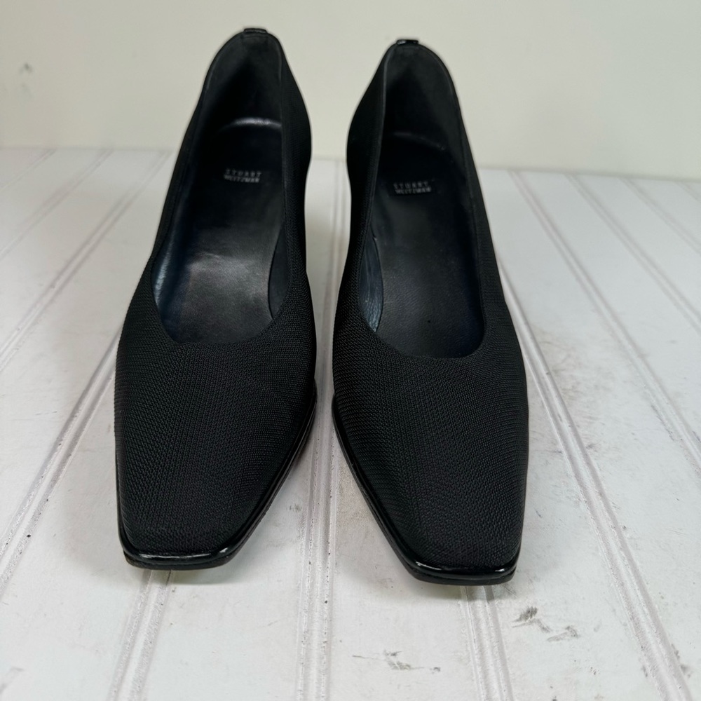 Stuart Weitzman Black Fabric Block Heeled Pumps - image 2